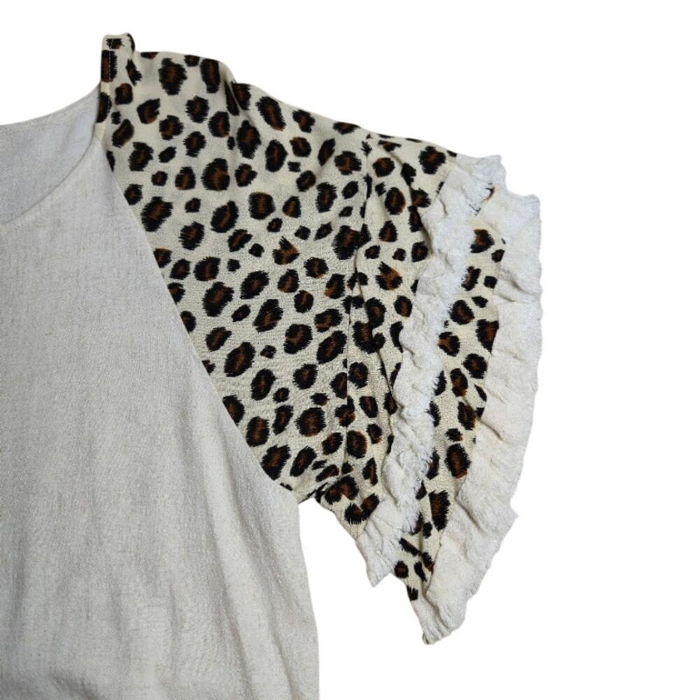 Umgee Womens Linen Blend Tunic Top Large Tan Ruffle Fringe Animal Print Boho - Picture 7 of 10
